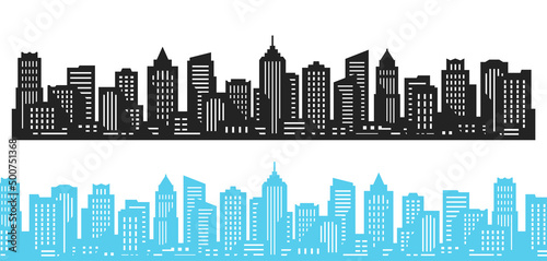 City silhouette. Horizontal City landscape seamless. Downtown landscape with high skyscrapers. Panorama architecture buildings. Urban life vector illustration