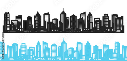 City silhouette. Horizontal City landscape seamless. Downtown landscape with high skyscrapers. Panorama architecture buildings. Urban life vector illustration