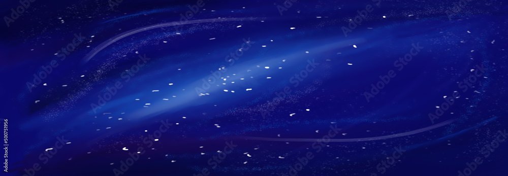 Abstract painted background of the starry outer space with the milky way and light. Banner.