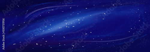Abstract painted background of the starry outer space with the milky way and light. Banner.