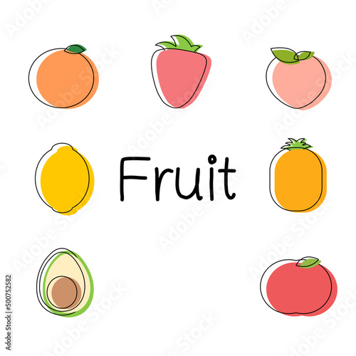 Fruit line art design. Line drawing and adding color.