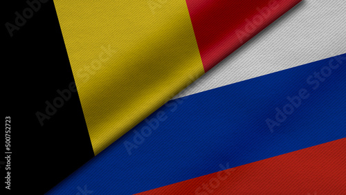 3D Rendering of two flags of Kingdom of Belgium and Russian Federation together with fabric texture  bilateral relations  peace and conflict between countries  great for background