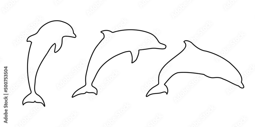 Set black outline dolphin sign icon on white background. Vector clipart illustration Set black outline dolphin sign icon on white background. Vector clipart illustration