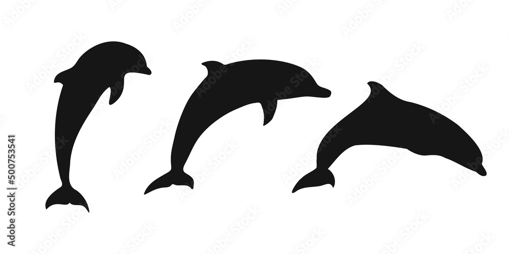 Fototapeta premium Set black dolphin sign icon on white background. Vector clipart illustration