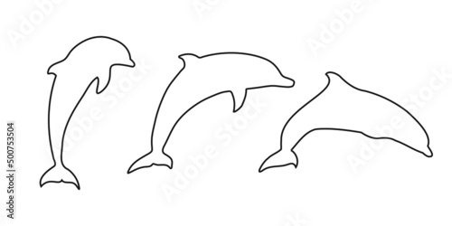 Set black outline dolphin sign icon on white background. Vector clipart illustration