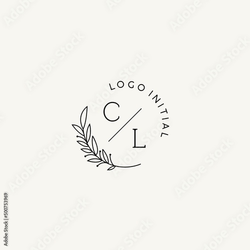 Monogram CL with leaves and circular line, elegant luxury logo idea