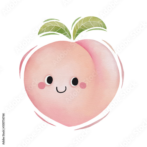 Watercolor cute peach cartoon character.