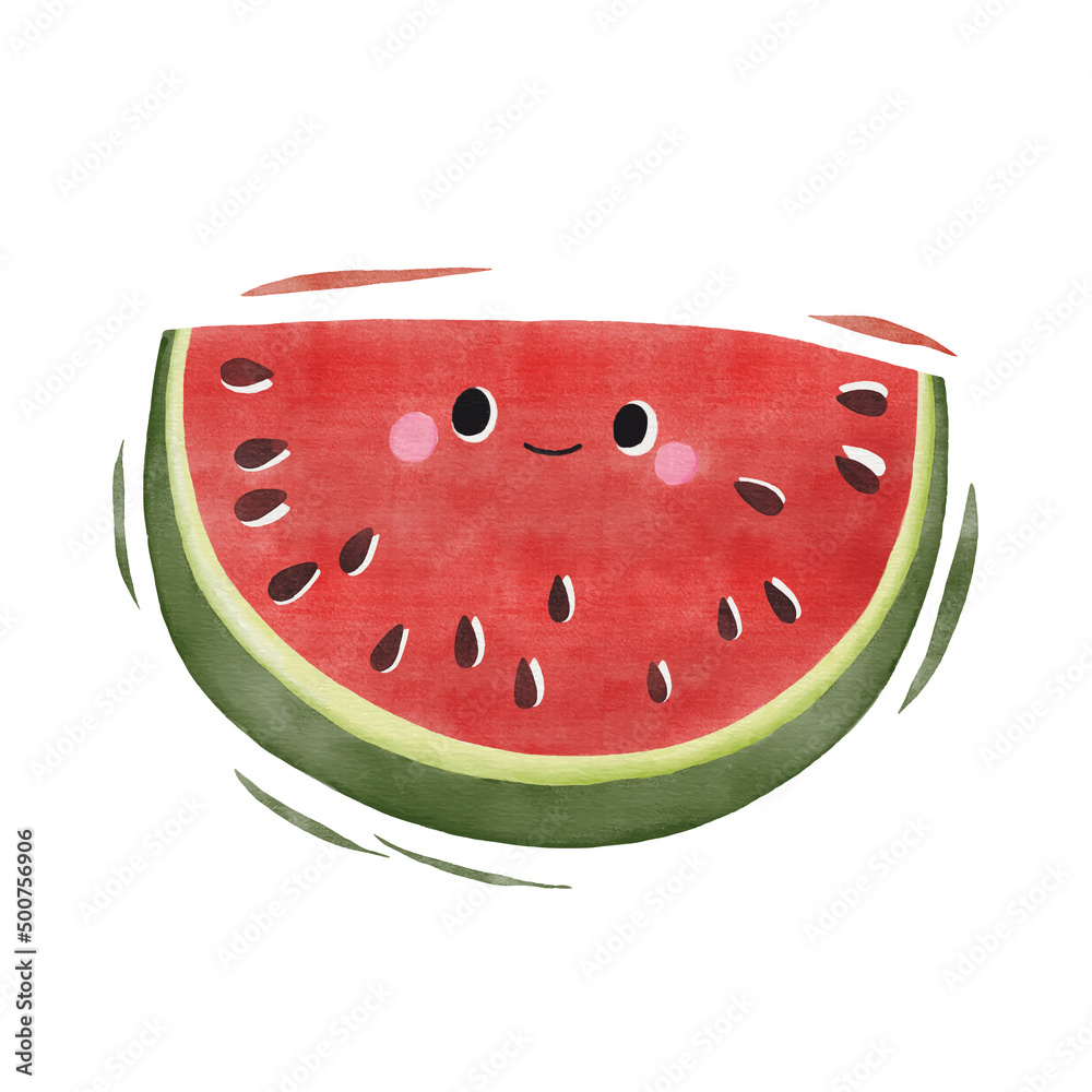Watercolor cute watermelon cartoon character. Stock Vector | Adobe Stock