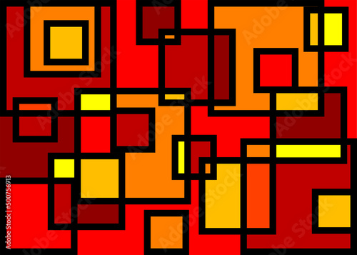 Abstract stained glass of multicolored lines and spots