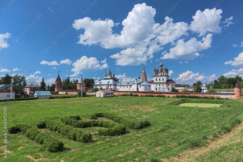 Yuryev-Polsky, Russia. Archangel Michael Monastery inside the earth ramparts of the former town's kremlin. The town was founded in 1152. The monastery was founded in the 13th century.