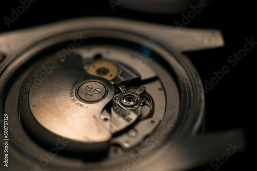 close up of a watch movement