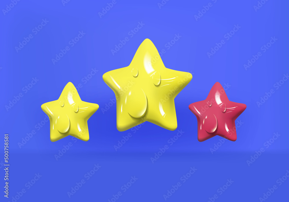 Yellow star with drop water. Customer rating feedback, rang, rating, achievements and decor concept. 3d vector icon. Cartoon minimal style. Yellow star with drop water. Customer rating feedback, rang, rating, achievements and decor concept. 3d vector icon. Cartoon minimal style.