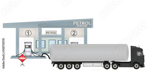 Truck unloading  to petrol station. vector
