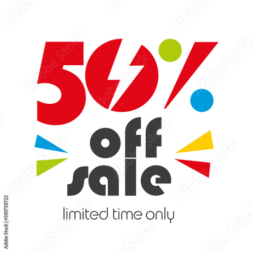 Sale 50 % off big sale and super sale discount voucher coupon colorful color white background