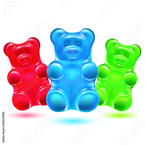 funny сolored gummy bear on white background.  bright jelly sweets. vector illustration. photo
