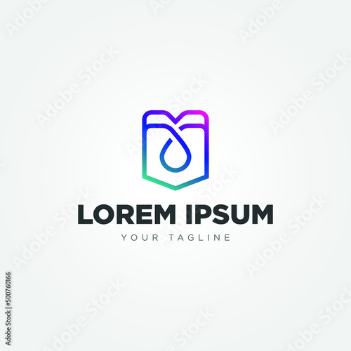 shield and color drop M letter business logo design