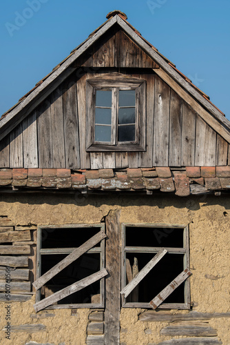 Croatia, April 20,2022 : Very old traditional wooden house.