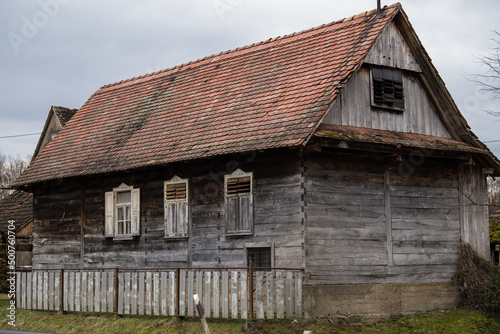 Croatia, April 20,2022 : Very old traditional wooden house.