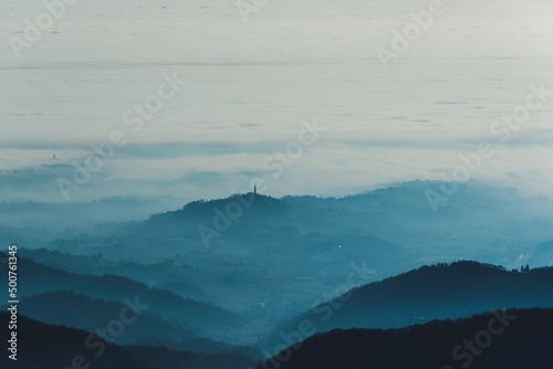 Foggy hills landscape in Italy © Massimo