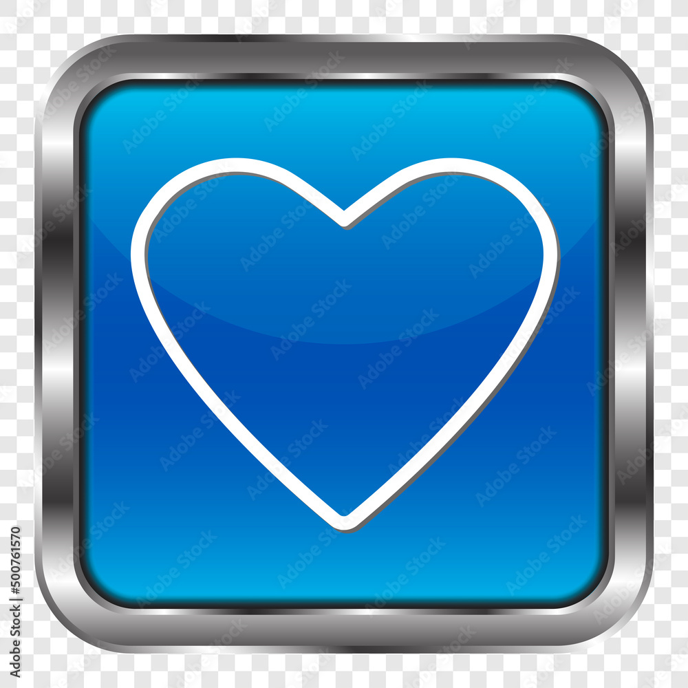Heart vector simple icon. Flat design. Metal, blue square button. Transparent grid.ai Heart vector simple icon. Flat design. Metal, blue square button. Transparent grid.ai