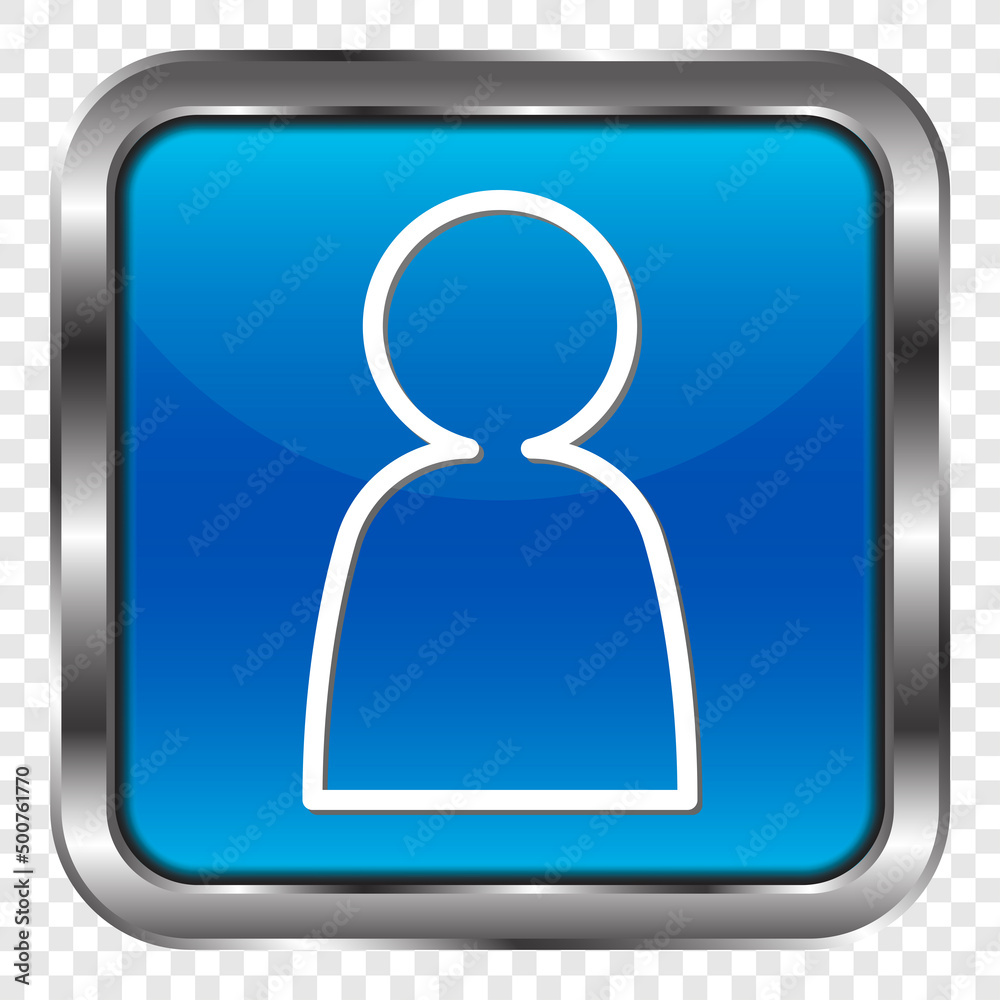Human simple icon vector. Flat design. Metal, blue square button. Transparent grid.ai Human simple icon vector. Flat design. Metal, blue square button. Transparent grid.ai