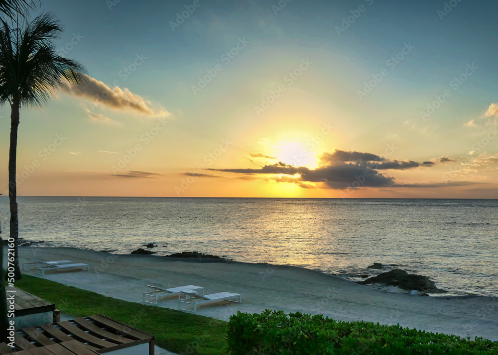 Cozumel Mexico sunset over beach room for text Stock Photo | Adobe Stock