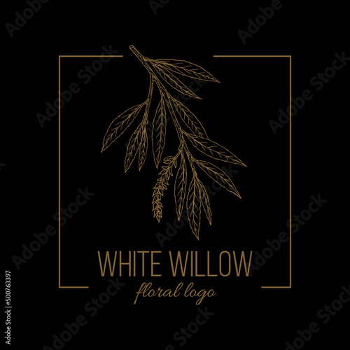 White willow floral hand drawn logo template