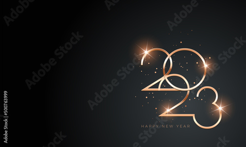 2023 Happy New Year elegant design - vector illustration of golden 2023 logo on black background - perfect typography for 2023 save the date luxury designs and new year invitation