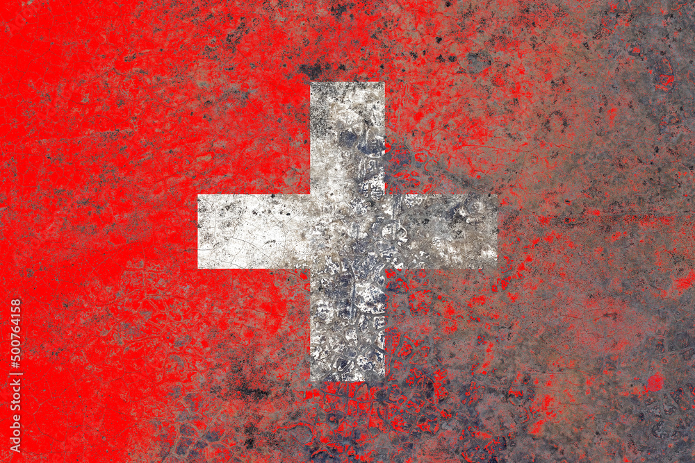 Switzerland flag on a damaged old concrete wall surface Switzerland flag on a damaged old concrete wall surface