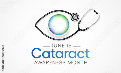 Cataract awareness month is observed every year in June, it is a dense, cloudy area that forms in the lens of the eye. Vector illustration.