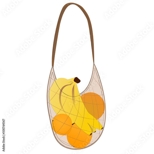 Eco bag with oranges and bananas in flat style 