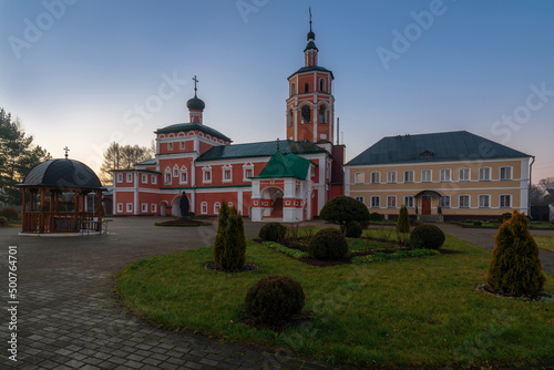 View of the gate Ascension Church of the Vyazma Ioanno-Predtechensky monastery on a sunny morning, Vyazma, Smolensk region, Russia photo