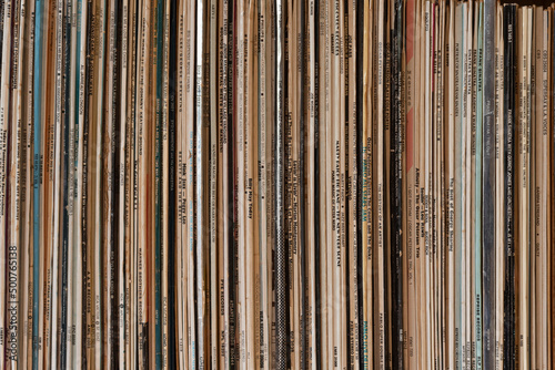 Bigbury, Devon, England, UK. 2022. Large collection of jazz records in an alcove.