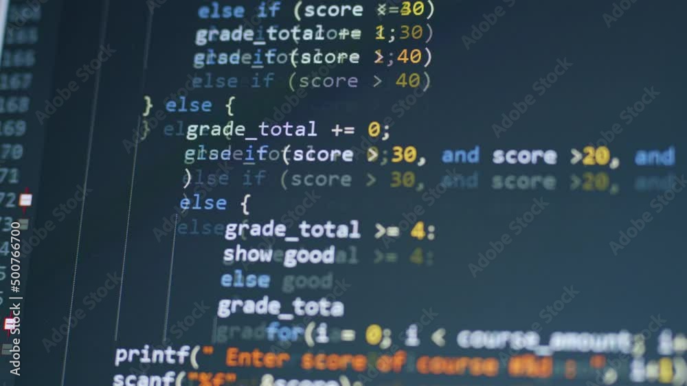 Close up of programming code running on computer screen