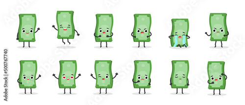 Set cute emotional cash money characters. Vector cartoon illustration.