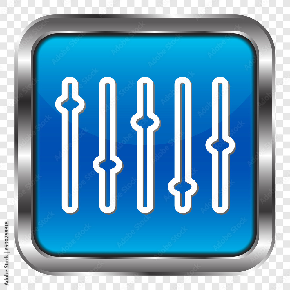 Equalizer, slider simple icon. Flat design. Metal, blue square button. Transparent grid.ai Equalizer, slider simple icon. Flat design. Metal, blue square button. Transparent grid.ai