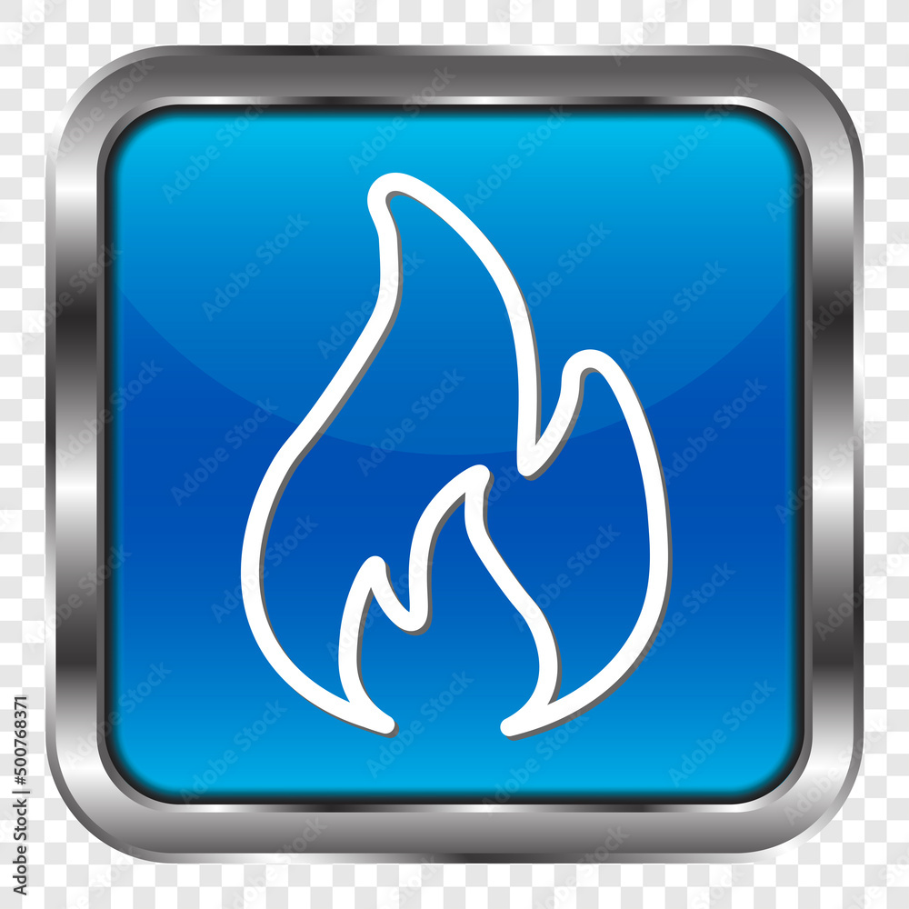 Fire simple icon vector. Flat design. Metal, blue square button. Transparent grid.ai Fire simple icon vector. Flat design. Metal, blue square button. Transparent grid.ai