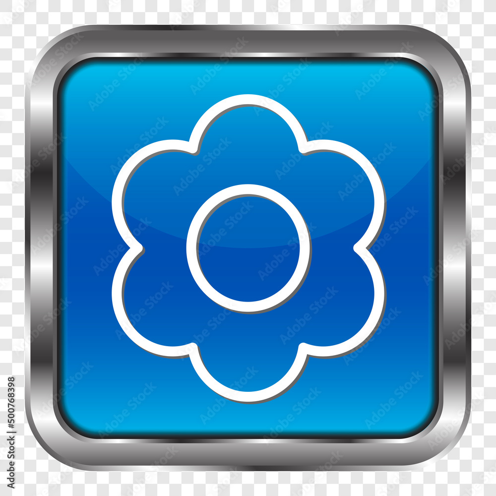Flower simple icon vector. Flat design. Metal, blue square button. Transparent grid.ai Flower simple icon vector. Flat design. Metal, blue square button. Transparent grid.ai