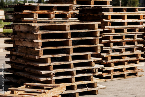 stack of pallets sit outside