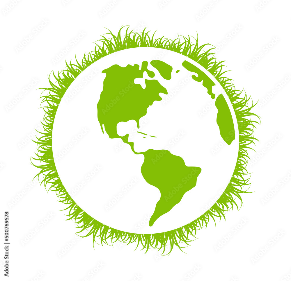 earth globe and grass isolated on white background