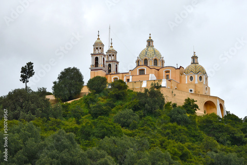 Church of Our Lady of Help in Cholula, an archaeological site with a pre-Columbian pyramid, Cholula, Puebla, Mexico. photo