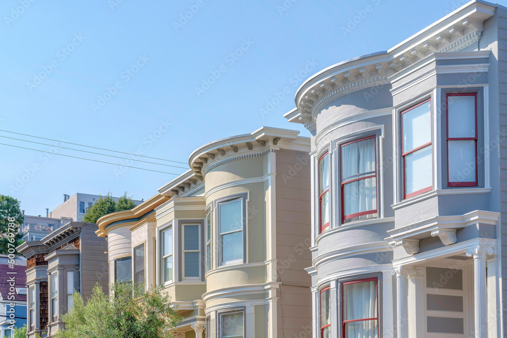 Row of houses with curved wall exterior in San Francisco, California