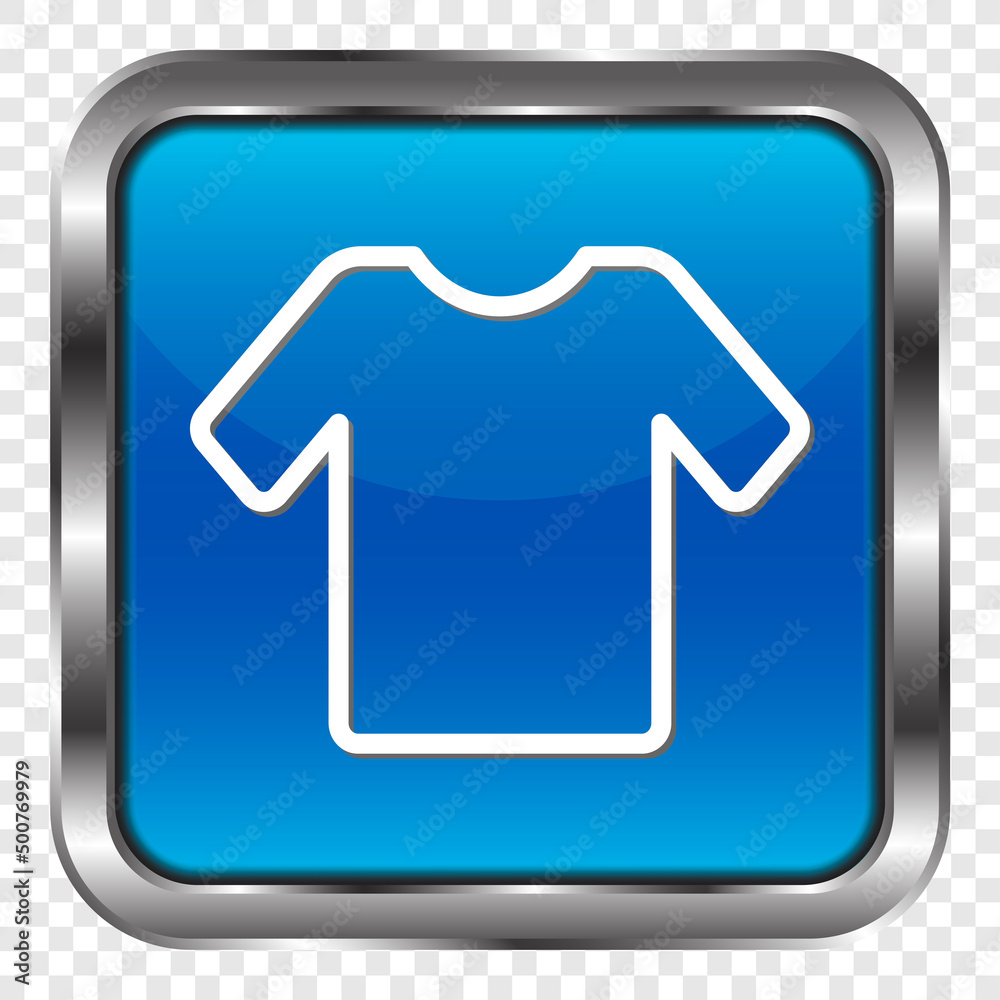 T-shirt simple icon vector. Flat design. Metal, blue square button. Transparent grid.ai T-shirt simple icon vector. Flat design. Metal, blue square button. Transparent grid.ai