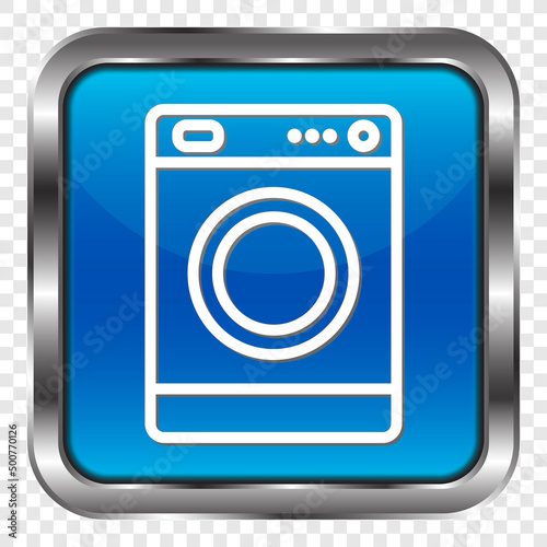 Washer simple icon vector. Flat design. Metal, blue square button. Transparent grid.ai