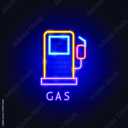 Gas Station Neon Label. Vector Illustration of Power Promotion.