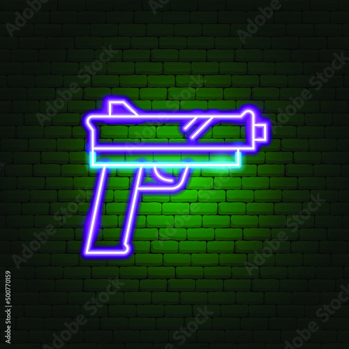 Gun Neon Sign. Vector Illustration of Weapon Promotion.