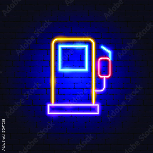 Petrol Station Neon Sign. Vector Illustration of Gas Promotion.