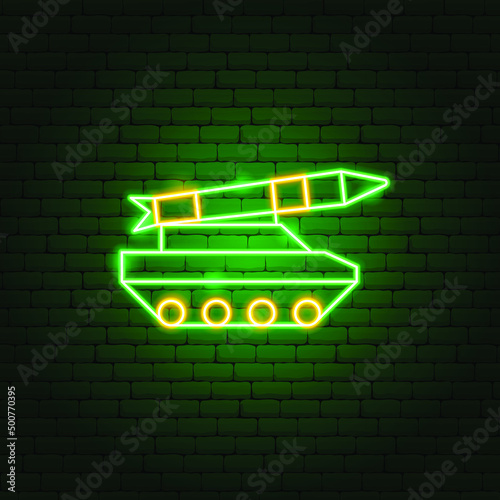 Tank Panzer Neon Sign. Vector Illustration of War Promotion.
