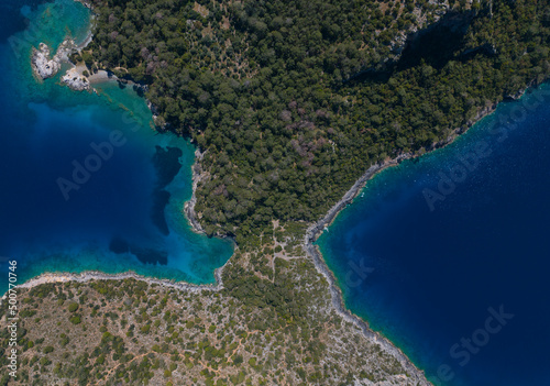 Turquoise Sea in the Kabak Coast Drone Photo, Fethiye Mugla Turkey