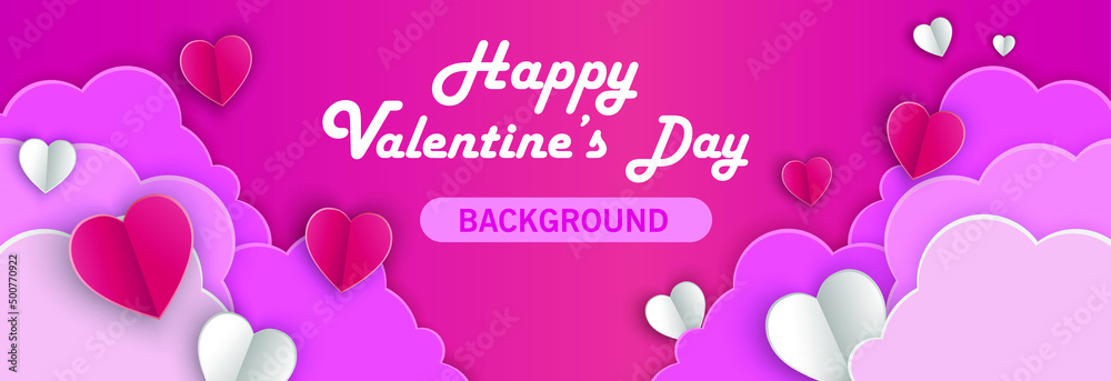 happy valentines day typography vector design with a pink-red heart-shaped paper cut, vector illustration  
